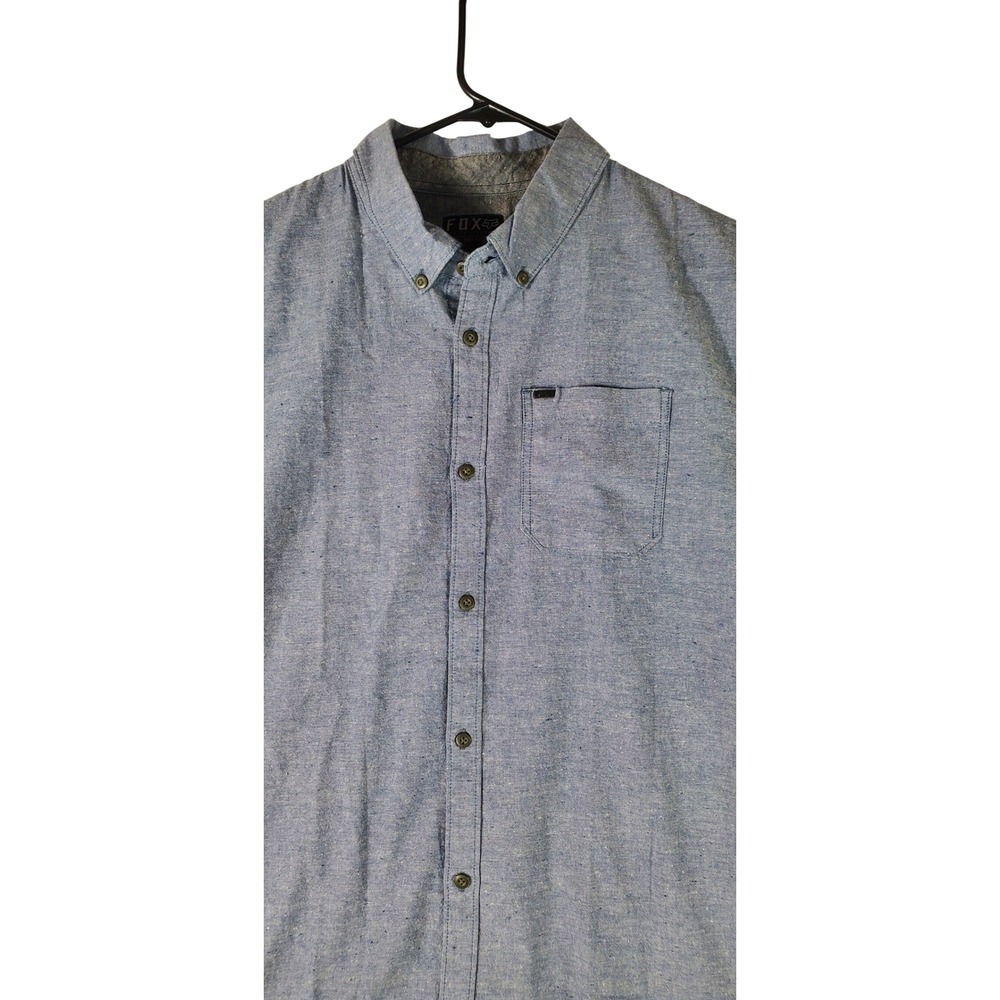 Fox Racing Mens Blue Short Sleeve Button Down Shirt Heritage Forged Large